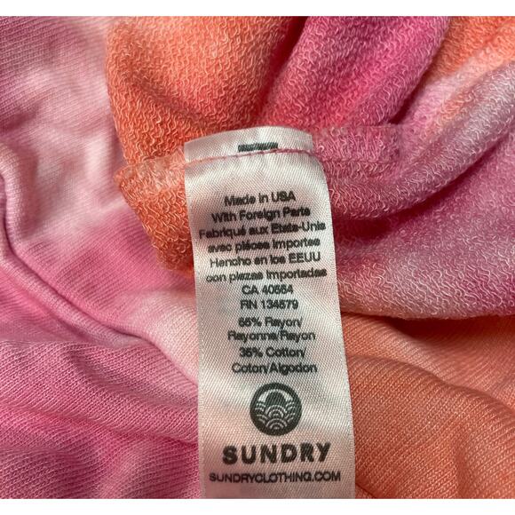 Sundry Womens Sweatshirt Size SMALL Pink Apricot Tie Dye NEW Raglan Scoop Neck - Picture 4 of 5